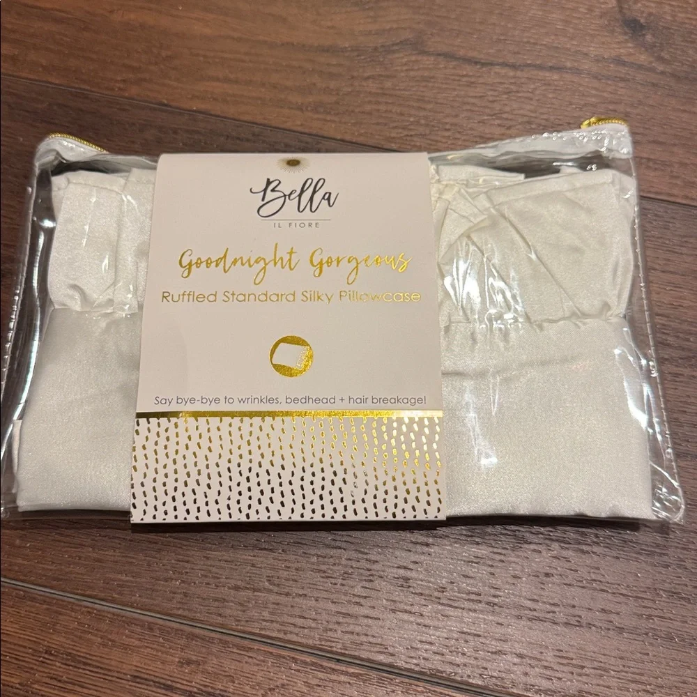 Bella White Ruffled Standard Silky Pillowcase.Silk-like 100% Polyester fabric
